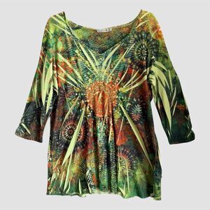 Unity Boho Forest Fairy Top Plus Size 2X Green Artsy Abstract Gypsy Goblincore